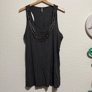 Vintage Charlotte Russe Women M/L Charcoal Beaded Tank Top Y2K goth whimsy‎ boho